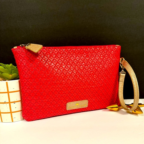 Elaine Turner Pink Woven Clutch/Cosmetic Pouch/Wristlet - Picture 1 of 9